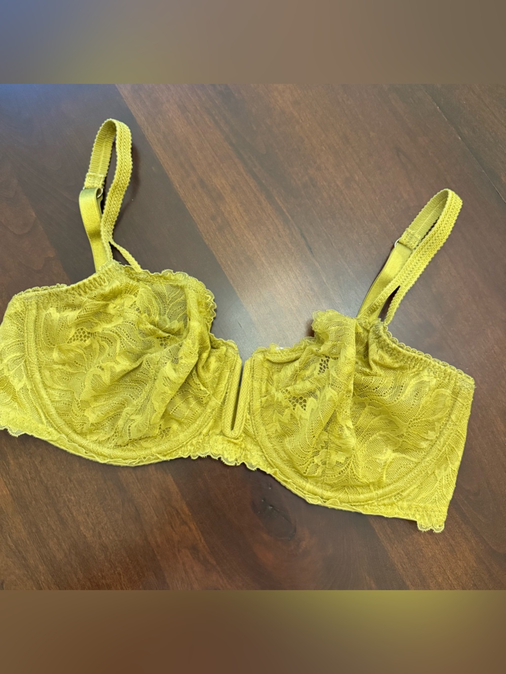 Auden Lace Unlined Balconette Bra Green 34D Underwire